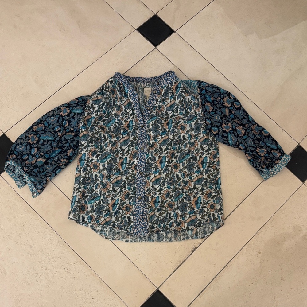 Rebecca Taylor Kids Floral Blouse - Blue and Green